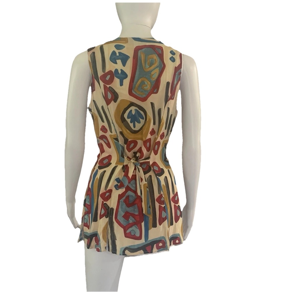 Vtg Marnie West Sleeveless women's Top Size 7 Abstract Print 80s 90s - Picture 2 of 15